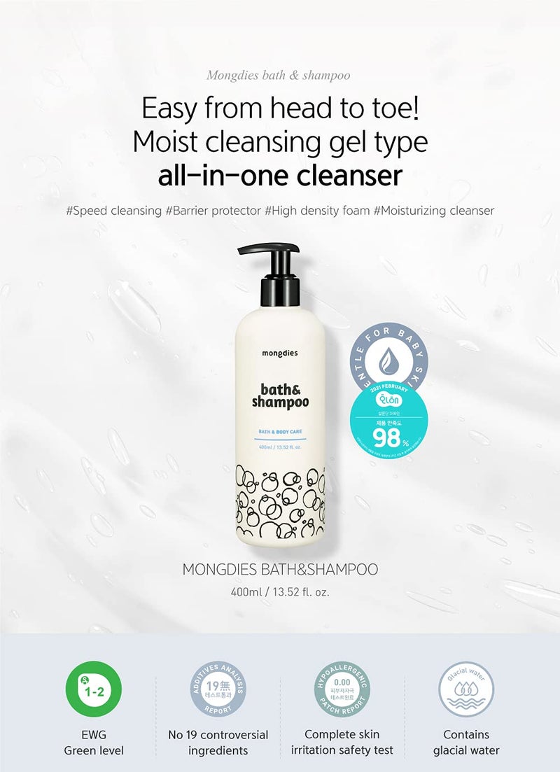 Mongdies Baby Bath&Shampoo-Moisturizing & Hydrating solutions for sensitive and delicate skin, Excellent grade in German Derma Test, All ingredients of EWG Green Level, Natural Fragrance -400ml - Image 2